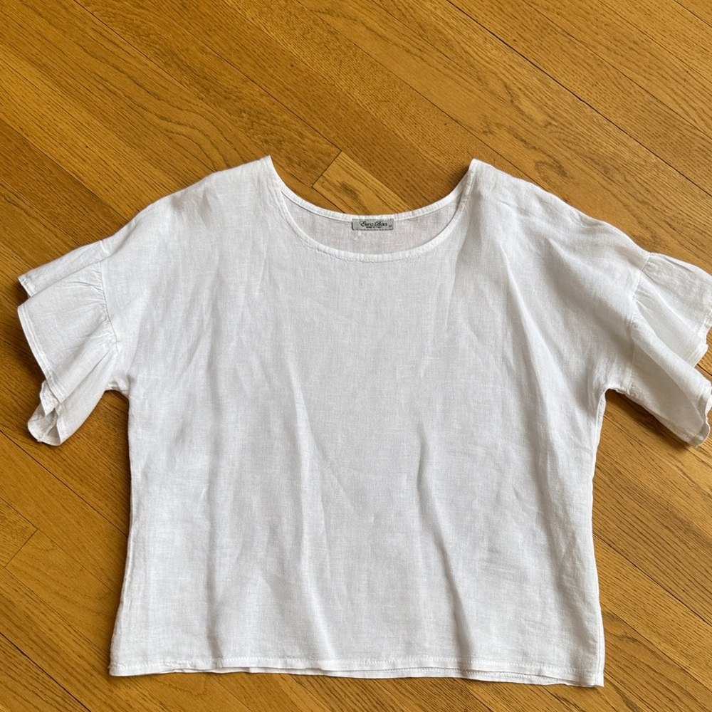 Italian White Linen Short Sleeve Top